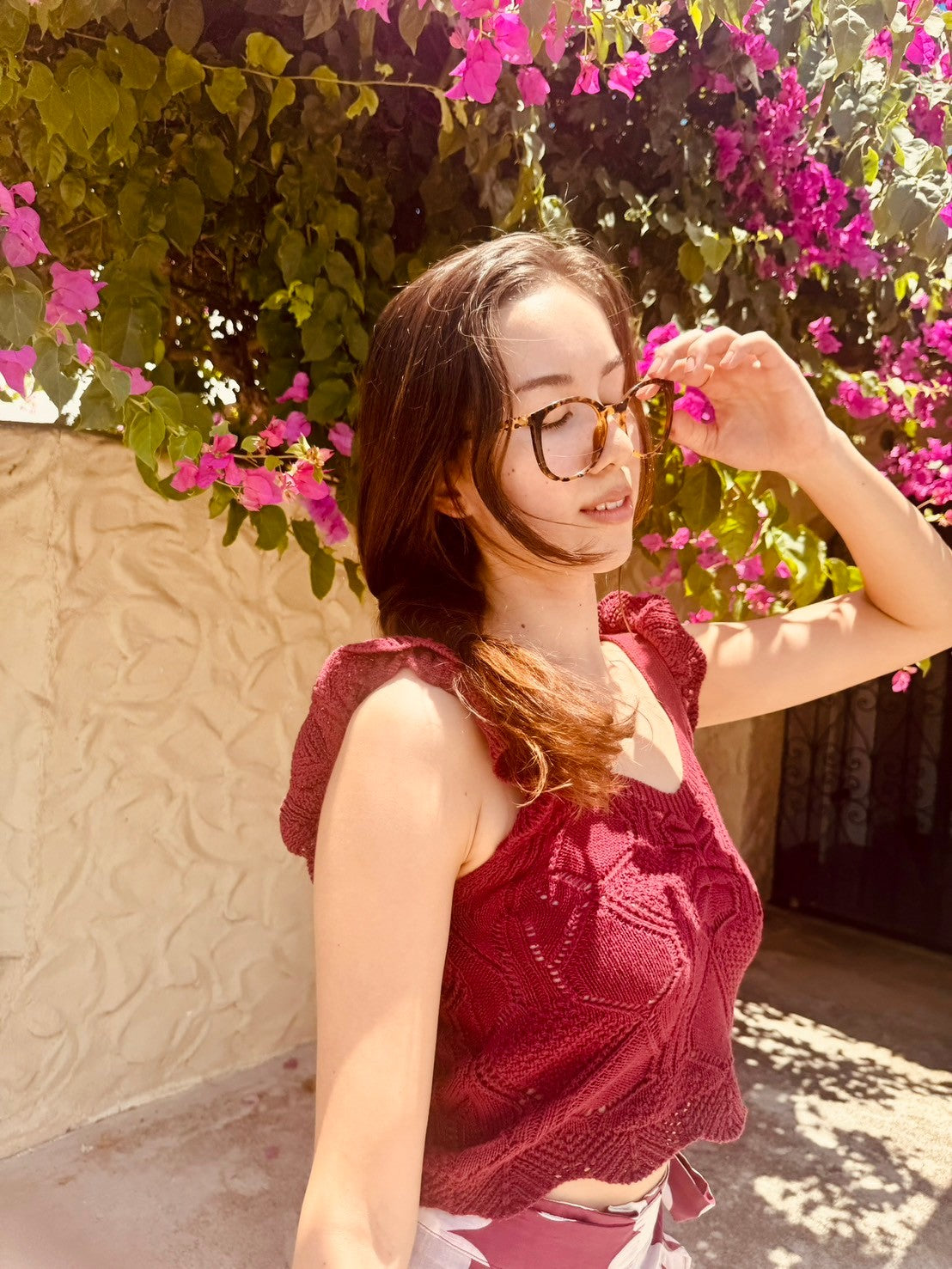 Burgundy Cami Top and Floral Wrap Skirt